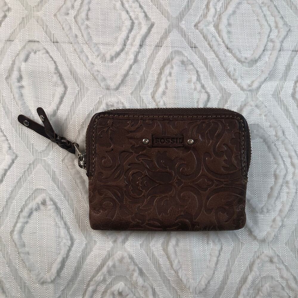 Fossil wallet change purse genuine leather brown